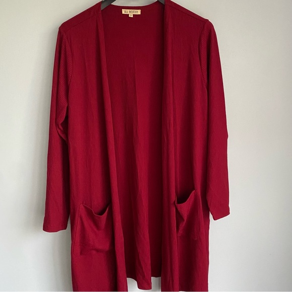 NEW All Worthy Red Open Front Rib Cardigan Sweater - Picture 10 of 10